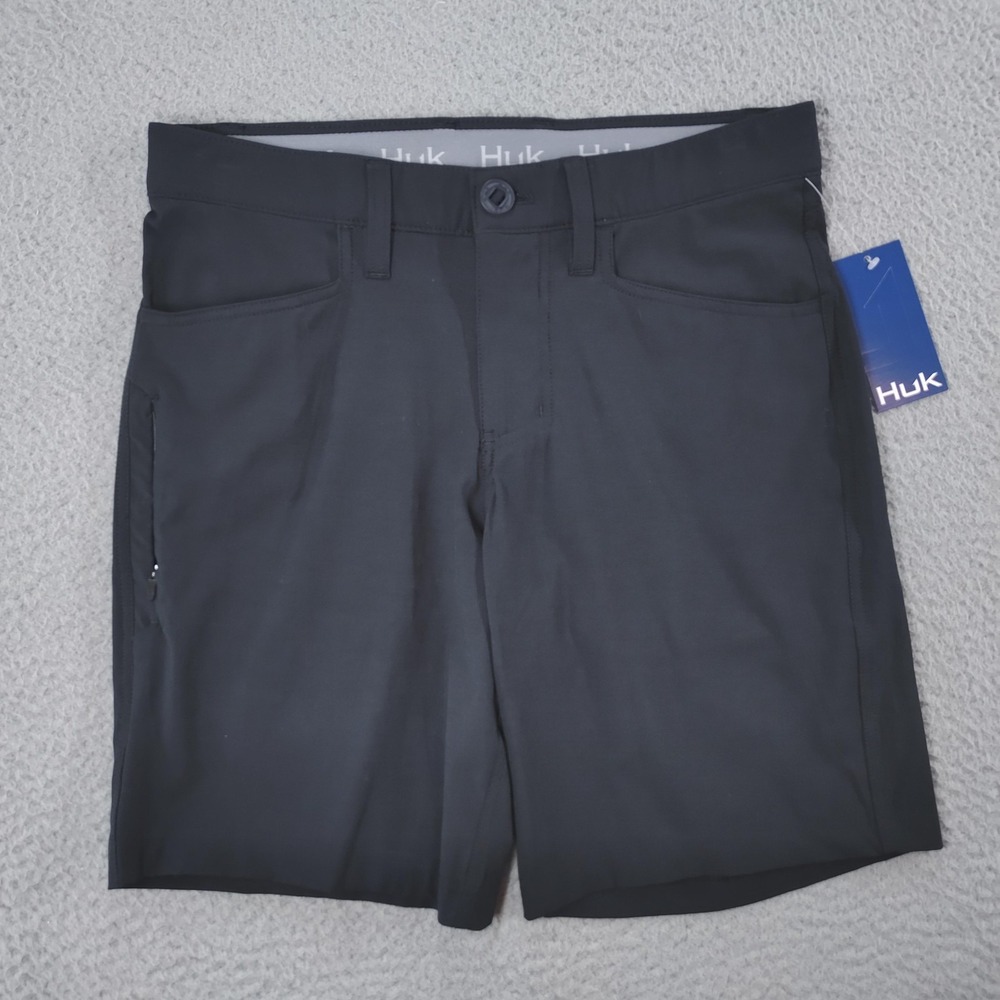 Huk Kona Short Mens 30 Black 9 Inch Performance Chino Fishing Stretch New